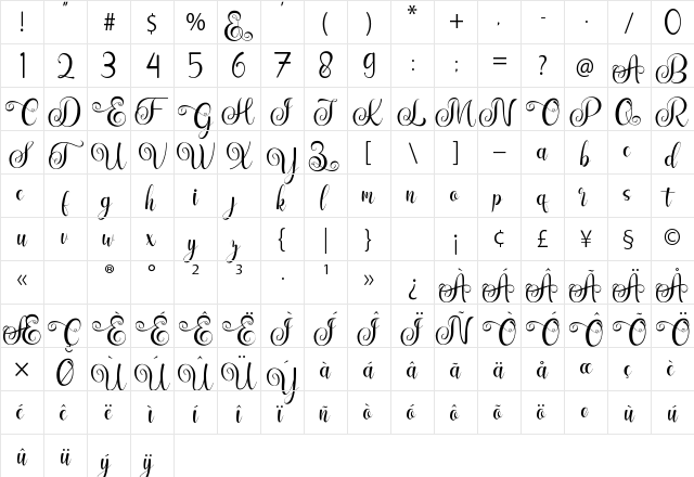 Enjelina Demo Regular  glyph index