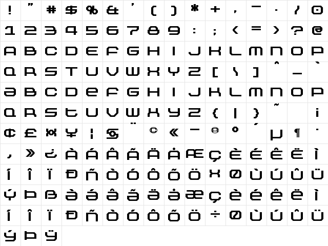 Outland Bold  glyph index