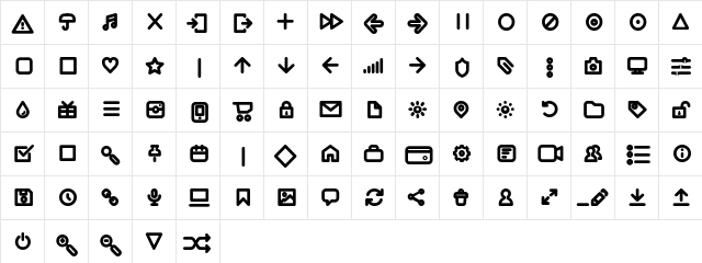 Iconic Pictograms Bold  glyph index