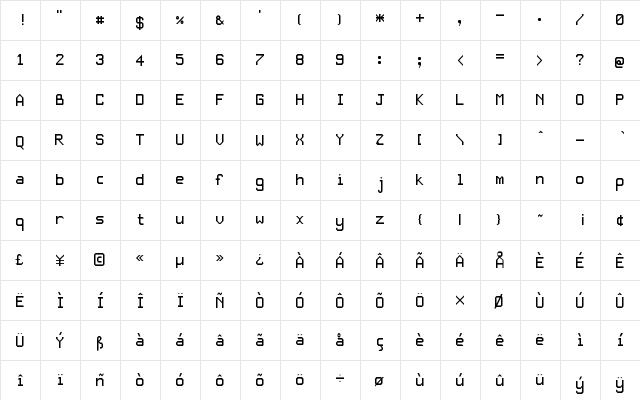 JD Nadia Regular  glyph index