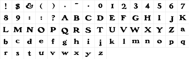 FrankFont Wide Regular  glyph index