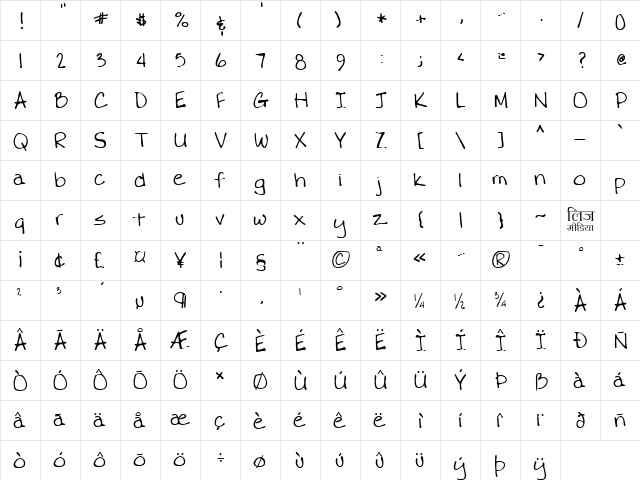 LEHN095 Regular  glyph index