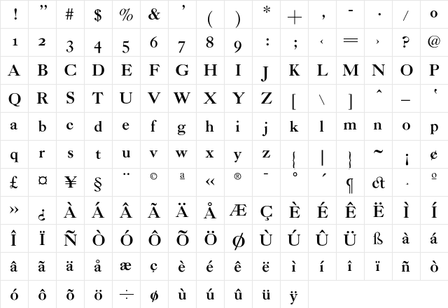CaslonBoldZH Regular  glyph index