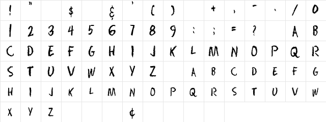ChalkDustCondensed Regular  glyph index