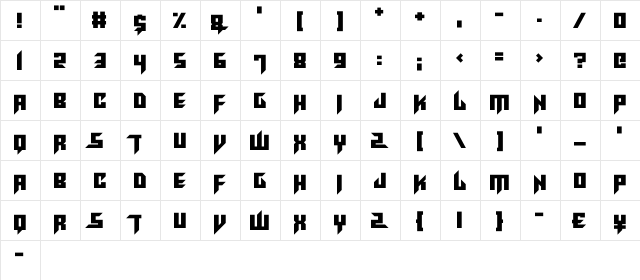Rave King Regular  glyph index