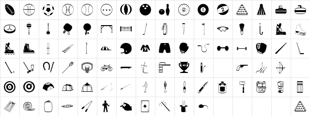 Sports and Hobbies Regular  glyph index