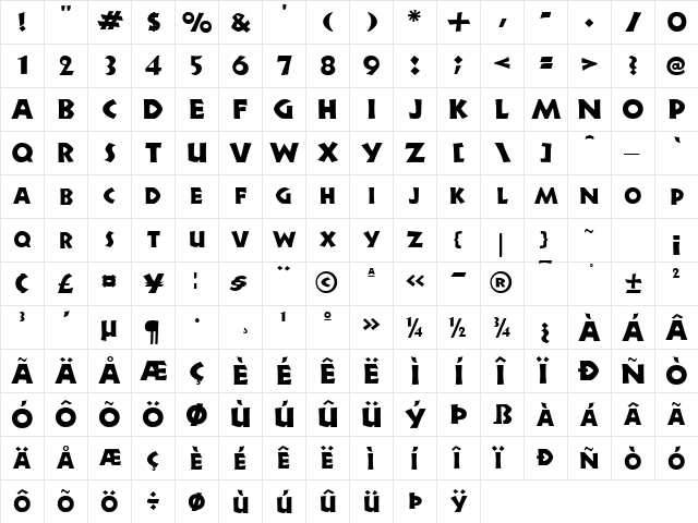 GE Stone Block Caps Regular  glyph index