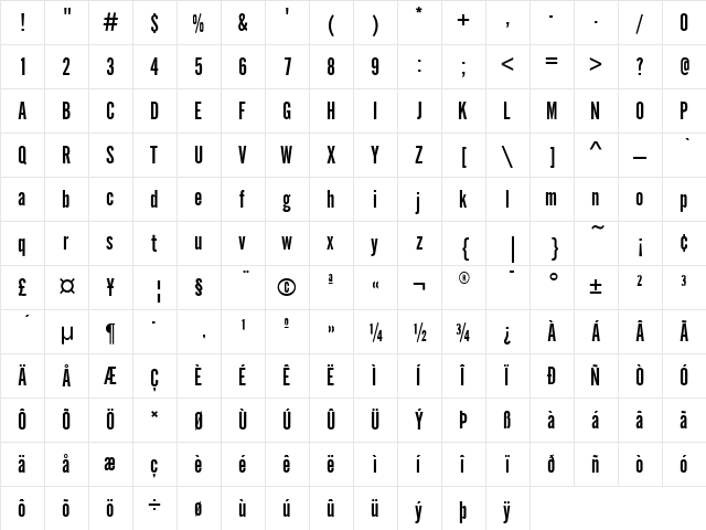 AlternateGothicEF NoOne Regular  glyph index