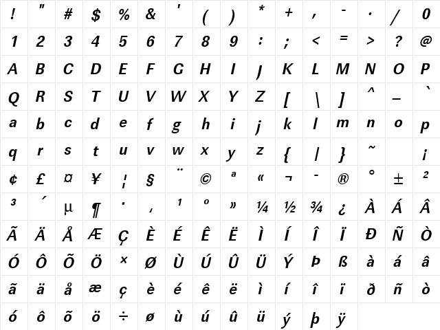 URWLinearTExtNar Bold Oblique  glyph index