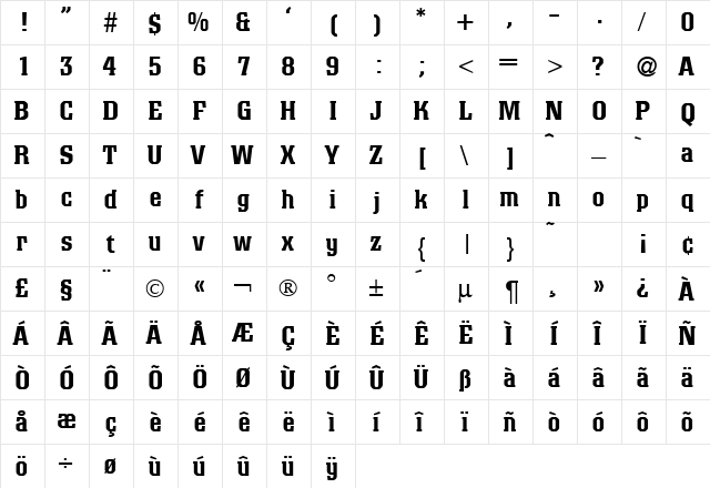 CologneLarge Normal  glyph index