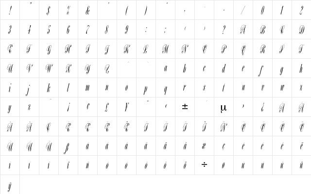 Calvados Regular  glyph index