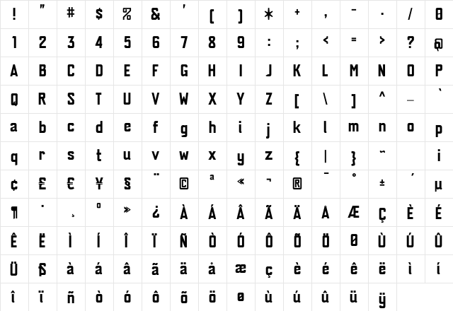 PaggioRegular Regular  glyph index