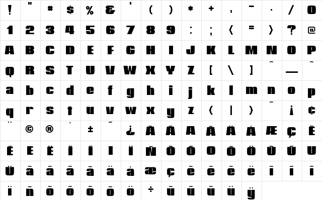 Heavy HeavyFat  glyph index
