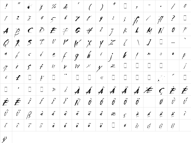 Smack LET Plain  glyph index