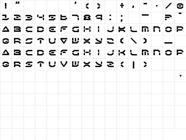 Oberon Deux Regular  glyph index