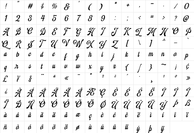 Montheim Regular  glyph index