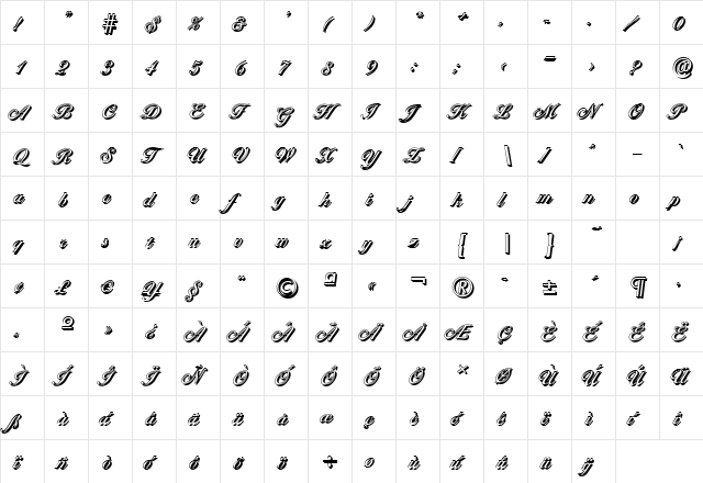 NicholasBeckerShadow-Medium Regular  glyph index