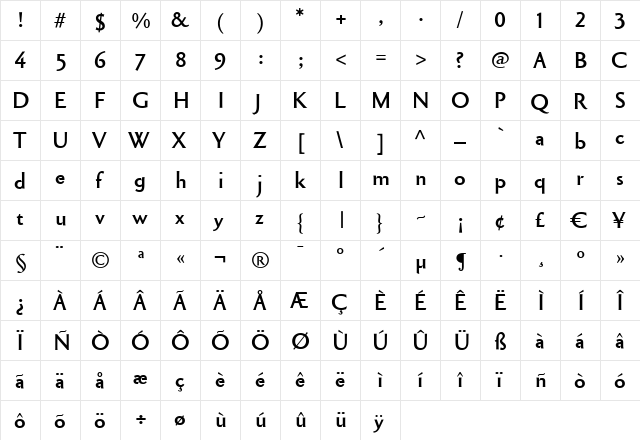 Cimiez Bold  glyph index