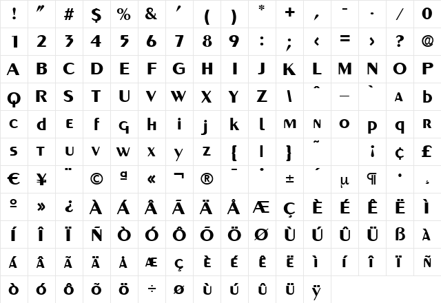 Greyhound Bold  glyph index