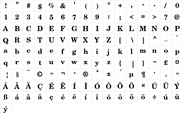 New Century Schoolbook CE Bold  glyph index