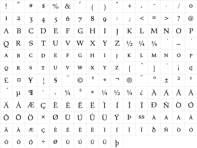 Hawkhurst LT Std RegularSC Regular  glyph index