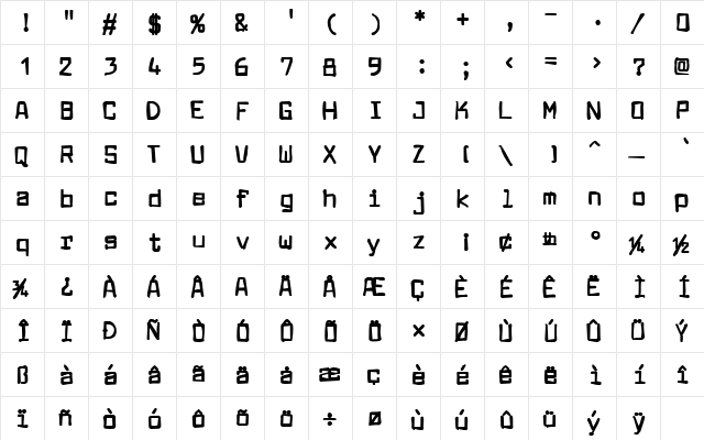 Larabiefont Ink Regular  glyph index