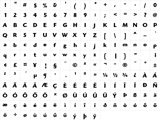 Highlander ITC Std Bold  glyph index