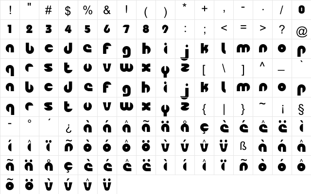 Fingerpop Regular  glyph index