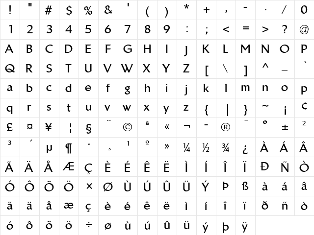 LTBrewery Light Bold  glyph index