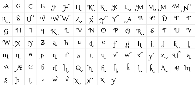 Ela Swashes SemiLight Regular  glyph index