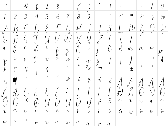 Stella Regular  glyph index