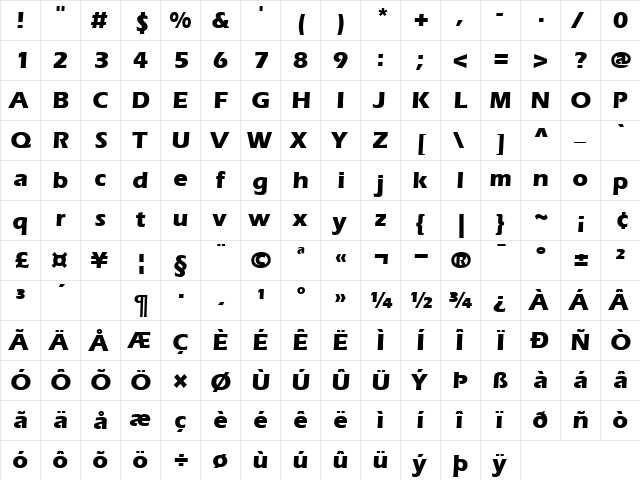 ItcEras Bold  glyph index