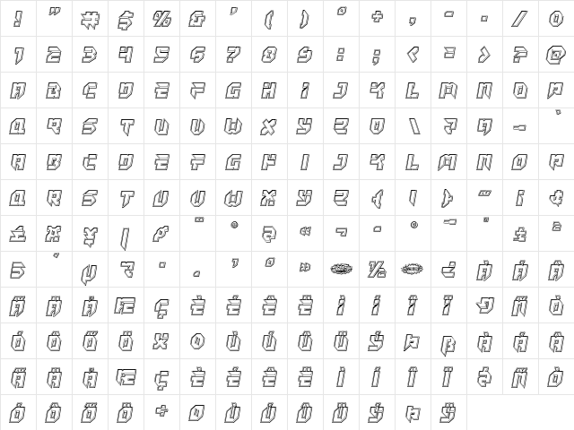 Tokyo Drifter Engraved Regular  glyph index