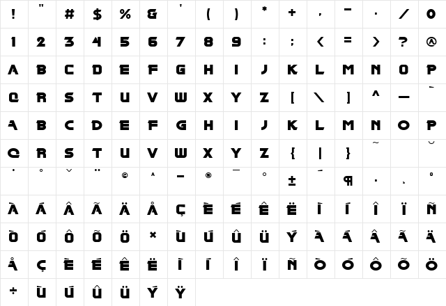 Blade Regular  glyph index