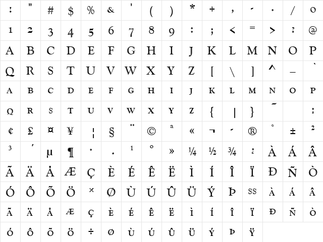 GoudyHanSCD Regular  glyph index