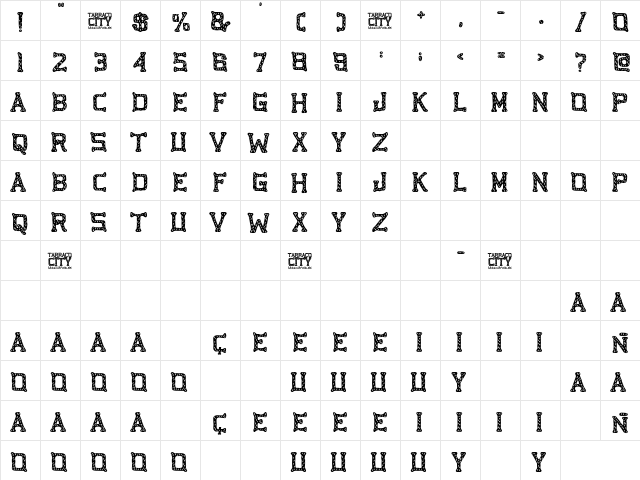 Tarraco City Regular  glyph index