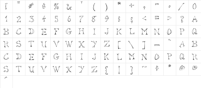 Sketched Out Regular  glyph index