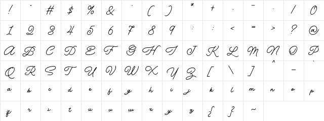 Kinderline Script DEMO Regular  glyph index