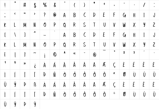 Be Kind Regular  glyph index
