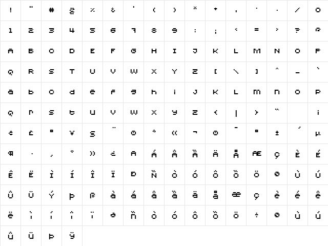Redensek Regular  glyph index