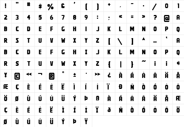 Kroftsmann Regular  glyph index