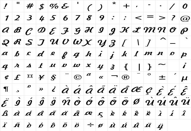 Jott 44 Extended Normal  glyph index