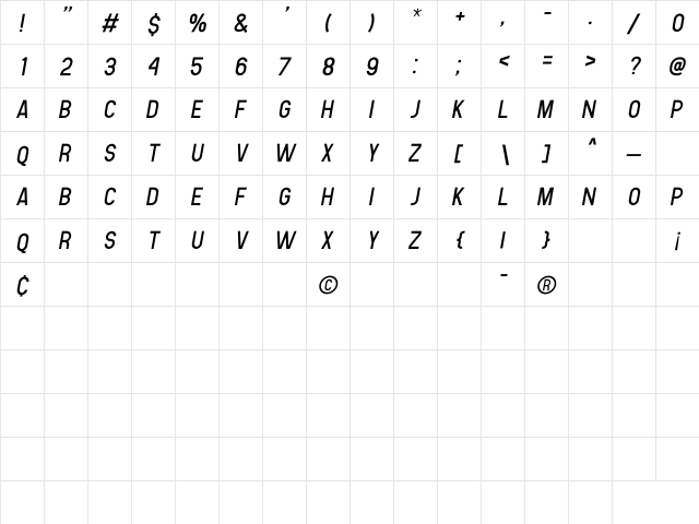 Human Italic  glyph index