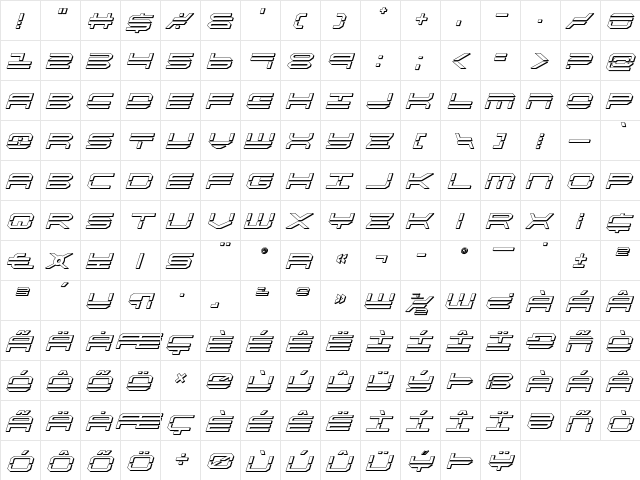 QuickStrike 3D Italic Italic  glyph index