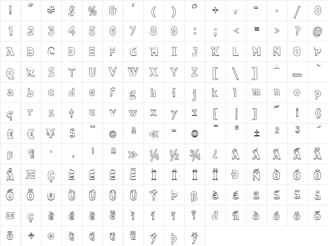 Cuban Medium  glyph index