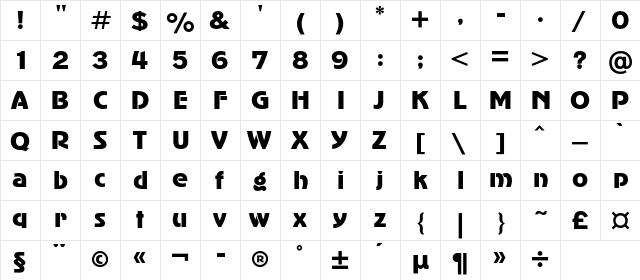 AdverGothicC Regular  glyph index