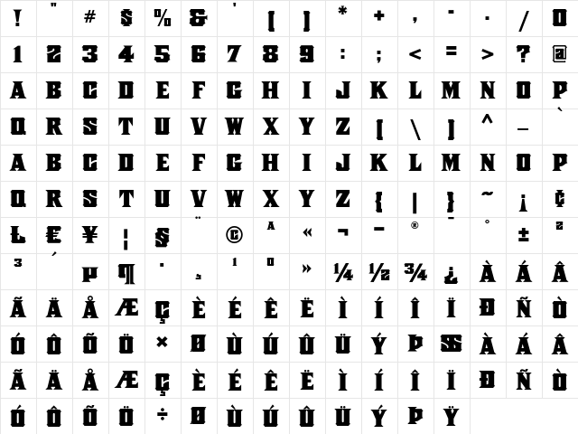 Dime Box WBW Regular  glyph index