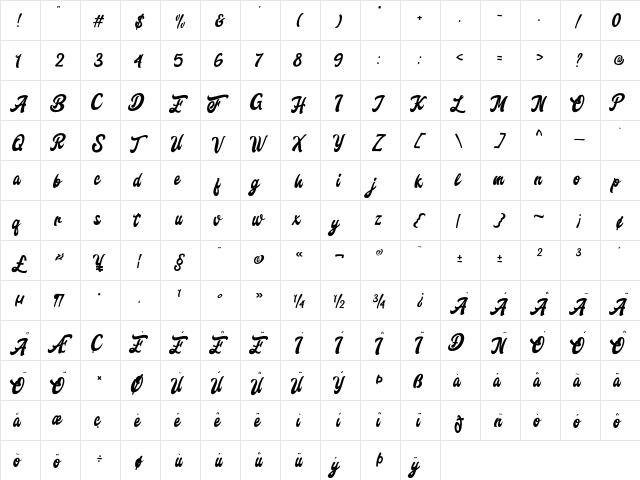 Freedam Theory Regular  glyph index