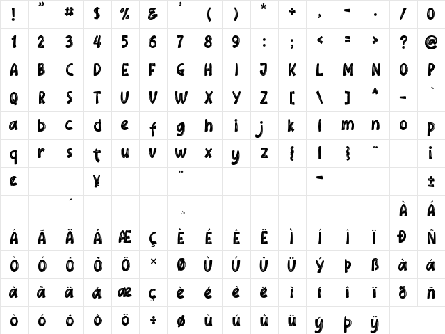 Royal Mision Regular  glyph index