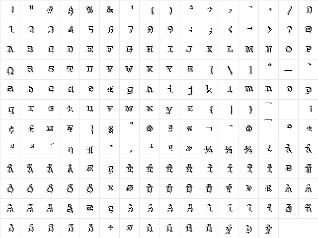 Rough25 Becker Regular  glyph index